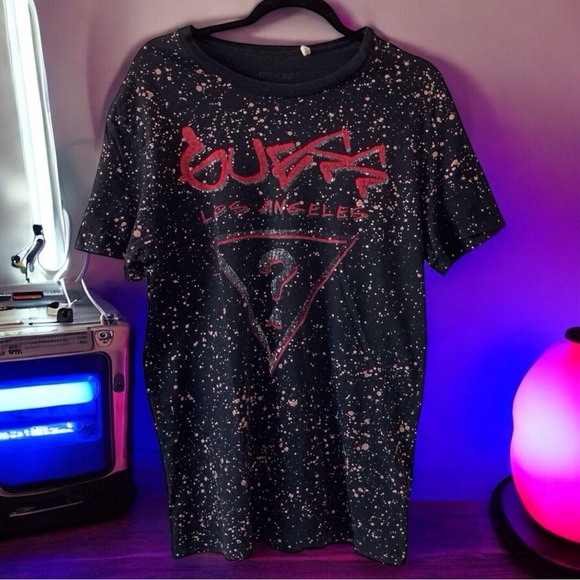 Retro Guess Los Angeles pink paint Splatter Tee | Graffiti Style | L-XL 90s Y2K - Picture 3 of 7